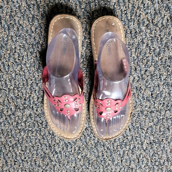 Red Leather Minnetonka Studded Thong Sandals Size 10 - Picture 6 of 15